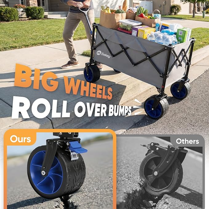 Sekey 250L Wagons Carts Foldable with Big All-Terrian Beach Wheels, Collapsible Heavy Duty Wagon, Extra Large Folding Wagon,Foldable Wagon for Camping, Garden, Sports. Gray