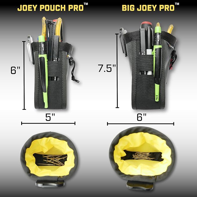 Joey Pouch PRO | Clip-On Tool Belt Bag for Tools, Screws, and Nails - Great for an Electrician, HVAC Tech, Plumber, Carpenter, Contractor, Handy Man, and Any Tradesperson - Metal Clip