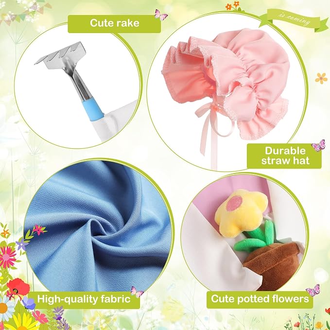 FuWeave 2 Set Porch Goose Outfit Spring Gardener Goose Clothes with Small Flower Pot for 23" Cement Outdoor Patio Yard Decor(Gardener)