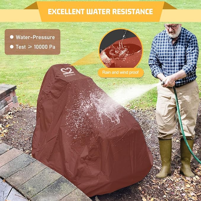 Riding Lawn Mower Cover, Heavy Duty 600D Lawnmower Covers Waterproof Outdoor Lawn Tractor Cover Tarp All Weather Ride on Mower Covers Universal Fit Decks up to 54" with Elastic Cord & Storage Bag