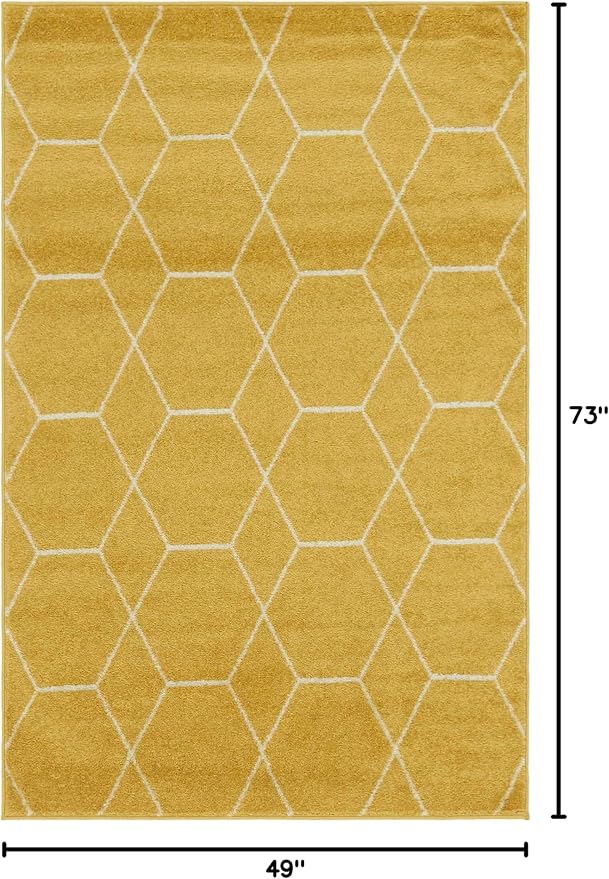 Unique Loom Trellis Frieze Collection Area Rug - Geometric (4' 1" x 6' 1", Yellow/ Ivory)