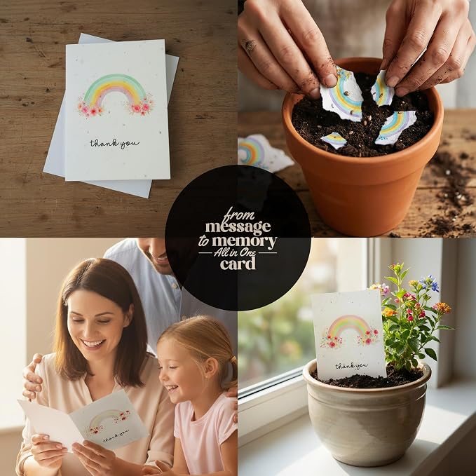 Thank You Cards – 5 Sets of Gift Cards with White Envelope Each, Embedded with Wildflower Seeds, Plantable and Writable Greeting Cards for Weddings, Baby Showers, Teachers, Friends, Business, and Everyday Gratitude