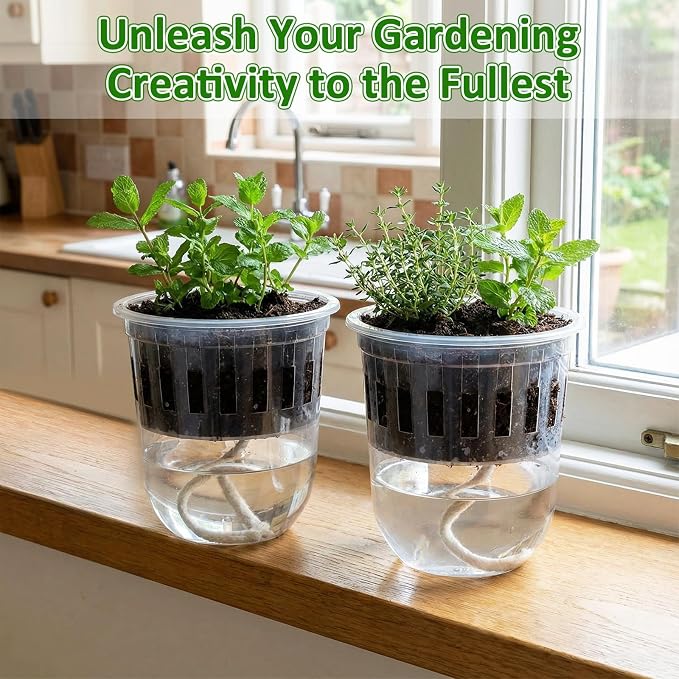 50 Pcs 3.7 Inches Clear Hydroponic Pots Kit Includes Self Watering Nursery Cups with Humidity Domes, Grow Baskets & Absorbing Wicks Reusable Seed Pots for Indoor Plants Herbs Seedling