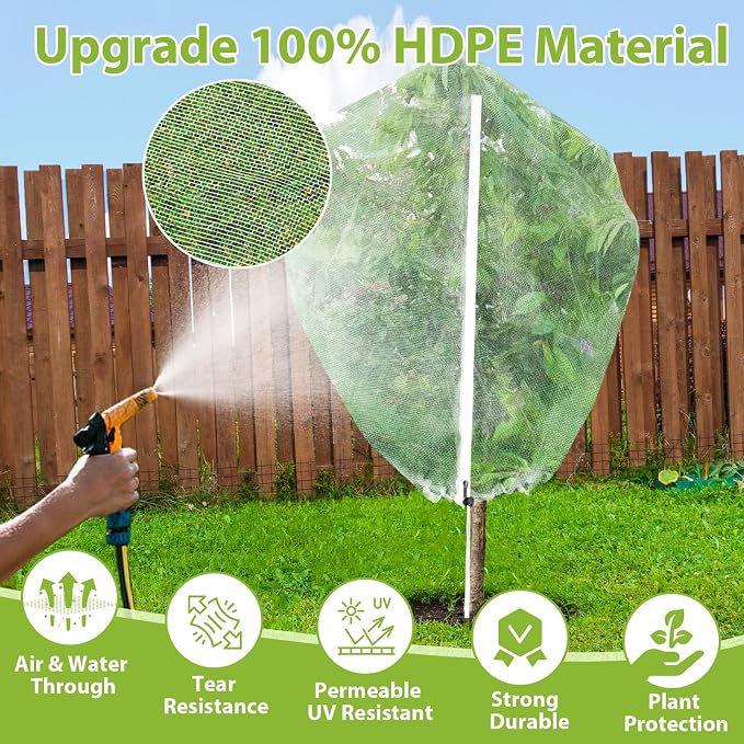 2PCS Fruit Tree Netting with Drawstring and Zipper, 6 * 6FT Garden Netting for Garden Protection, Insect Bird Netting for Fruit Trees, Protection from Anti Birds, Bugs,Cicadas, Insects