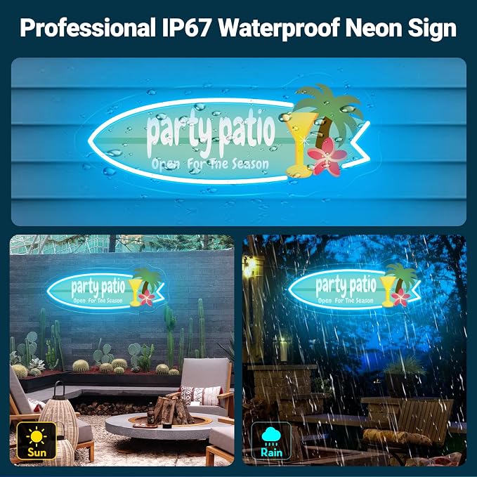 Waterproof Outdoor Custom Neon Sign for Patio Decor, Personalized Party Patio LED Signs UV Printing, Large Customized Cocktail Palm Tree Bar Neon Signs for Home Pub Backyard Garden Outside Pool