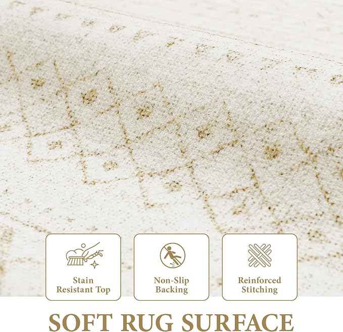 Area Rug Living Room Rugs 8x10 - Large Soft Boho Geometric Rug, Non-Slip Foldable Washable Rugs Non Shedding Morden Indoor Floor Carpet for Living Bedroom Office Dining Room (Beige,8' x 10')