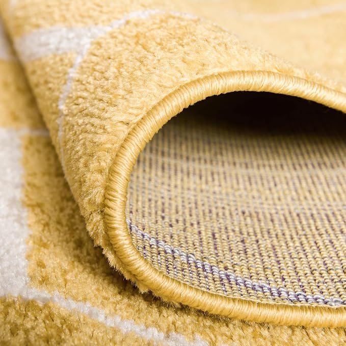 Unique Loom Trellis Frieze Collection Area Rug - Geometric (3' Square, Yellow/ Ivory)