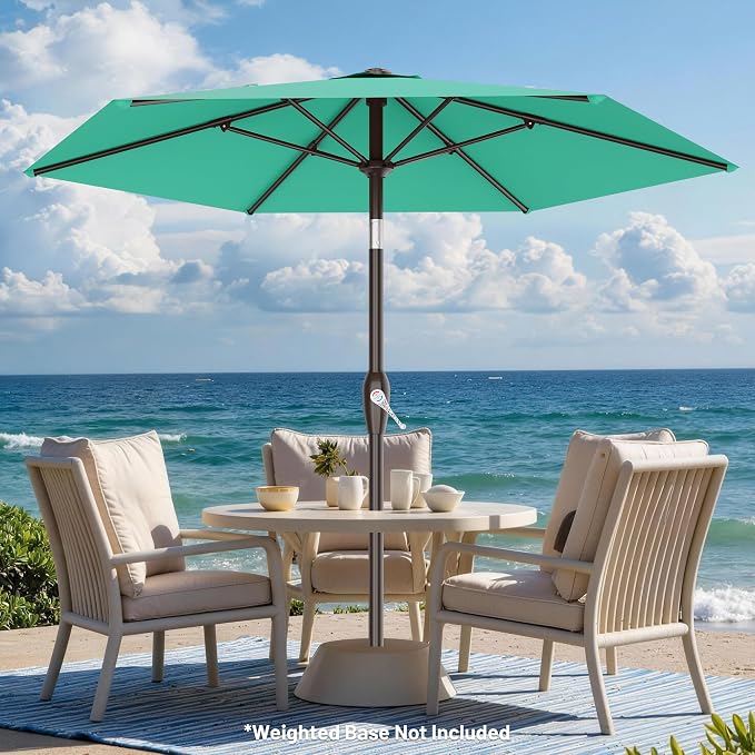 AreShark 7.5FT Patio Umbrella Table Market Umbrella with 6 Sturdy Ribs, Button Tilt/Crank Heavy-Duty Round Outdoor Umbrellas for Garden, Deck, Backyard,and Pool, Aruba Blue