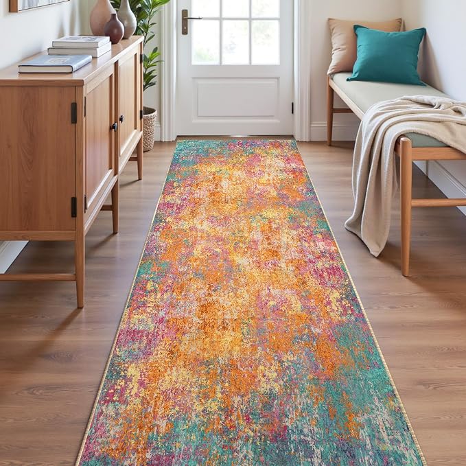 RELEANY Washable Runner 2'x8' Abstract Area Rug for Hallway Starlight | Carpet for Kitchen, Entryway, Bathroom, Living Room, Bedroom, Printed Pattern, Non‑Slip, Soft, Stain‑Resistant, Easy to Clean