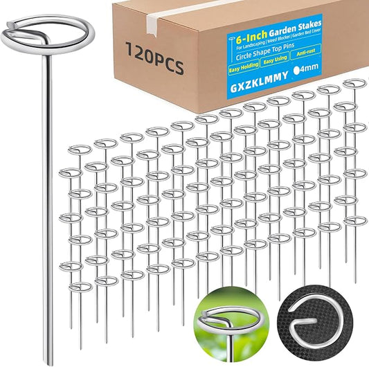 120Pcs Thick 8 Gauge 0.16 in Circle Top Landscape Fabric Pins Hard Holding,6 Inch Galvanized Landscape Fabric Stakes, for Tent, Weed Barrier Fabric, Plant Cover,Landscape Pins Stronger Not Easy Bend