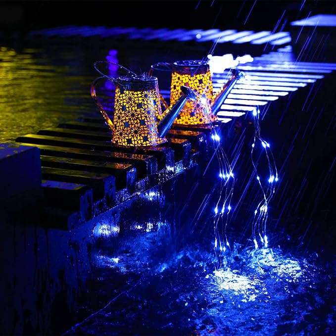 VOOKRY Solar Watering Can Lights, Large Retro Hanging Blue Solar Lights Outdoor Decorative Garden Decor Waterproof for Outside Patio Yard Porch Lawn Landscape, Gifts for Women Mom Grandma Birthday