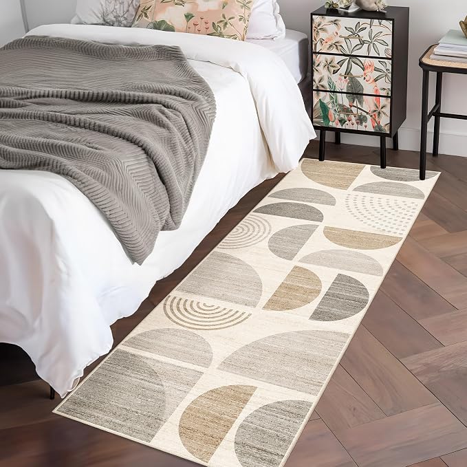 Boho Runner Rug Washable,2x6 Area Rugs Non Slip Modern Abstract | Long Throw Carpet for Hallways Kitchen Bathroom Bedroom Entryway Laundry Soft Low Pile Floor Indoor Bohemian Neutral Beige