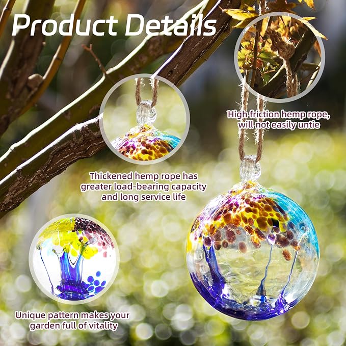 VOREEN 4" Hanging Glass Garden Gazing Ball Hand Blown Glass Witch Ball Christmas Ornament Friendship Balls for Outdoor Garden Patio Window Home Décor, Gift for Mom Wife Friend, Blue