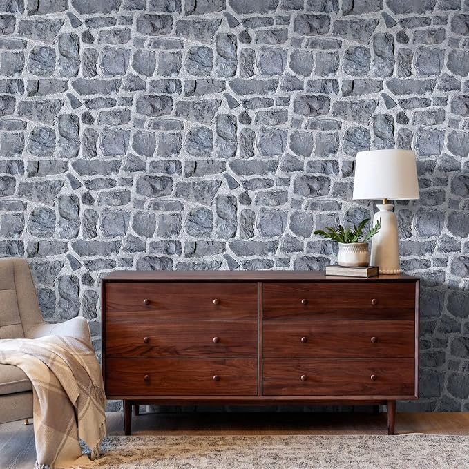 COMSTICKC 3D Gray Stone Wall Panel Peel and Stick,12 Pcs of 22.8" x 11.8", DIY Lightweight PVC Stone Brick Self Adhesive Decorative Tiles Backsplash Interior Decor, Paintable, Covers 22.48 sq.ft