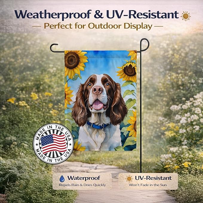 Caroline's Treasures DAC6076GF English Springer Spaniel in Sunflowers Garden Flag Mailbox Flag Decorative Yard Flag Banner Outside Patio Artwork Yard Flower Beds, Garden Size, Multicolor