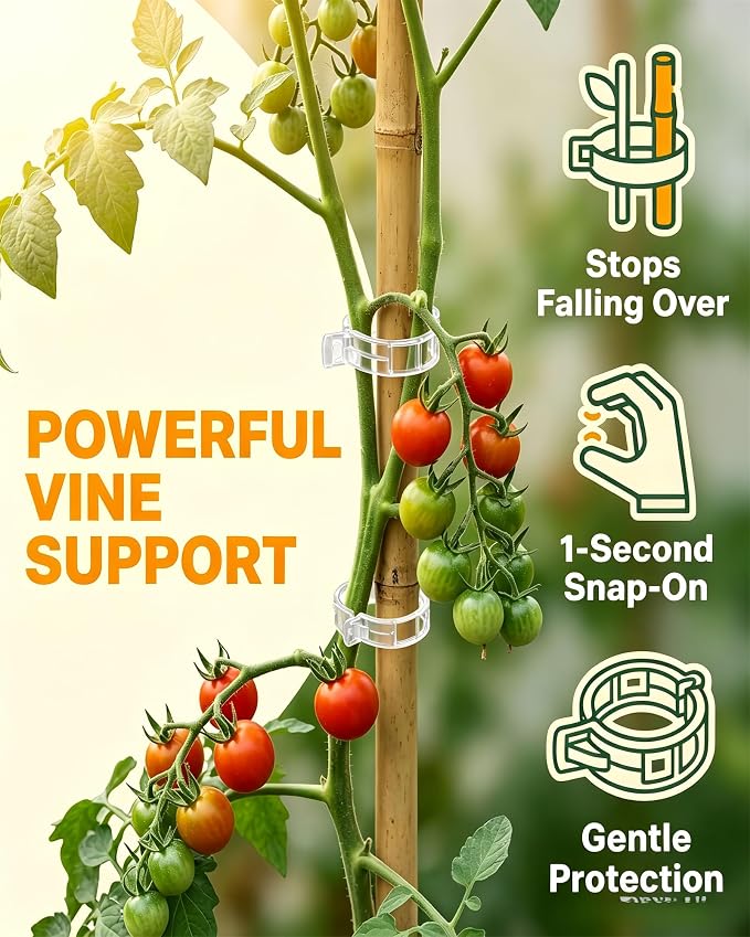 300 PCS Plant Clips for Climbing Plants, Tomato Twine for Trellis String Support, Grape Vine Tomato Vine Vegetables Plants Garden Support Clips to Grow Upright (Black,300)