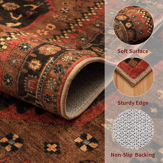 Ciicool 2x3ft Small Area Rug,Washable Boho Thin Mat for Entryway Kitchen | Oriental Non-Slip Low-Pile Indoor Carpet Soft Entry Rugs for Entrance Bedroom Kitchen Bathroom Foyer Decor