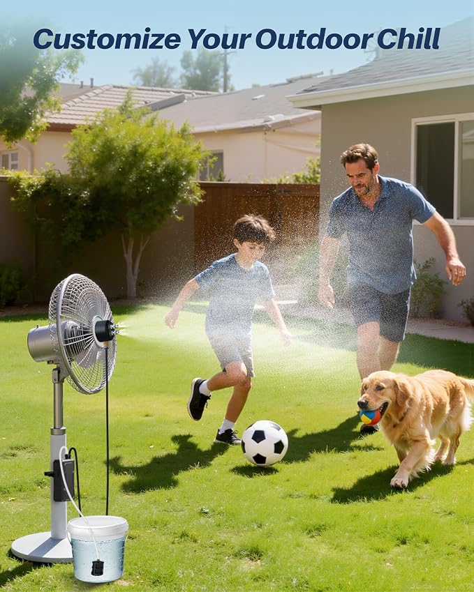 Portable Misting System with Water Pump, 6000mAh Outdoor Misters for Outside Patio, Magnetic Water Cooling Fan Misters Set for Patio, Industrial Fan, Canopy, Sports, Greenhouse, Beach, Dugout, Camping