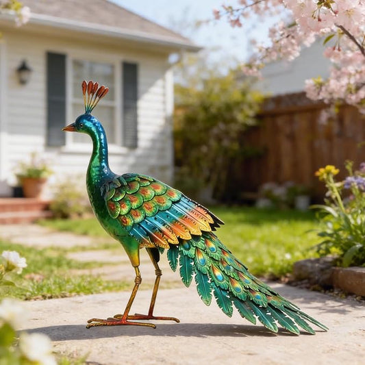chisheen Metal Peacock Statue Garden Decor Yard Art Sculpture Gift for Women(Green)