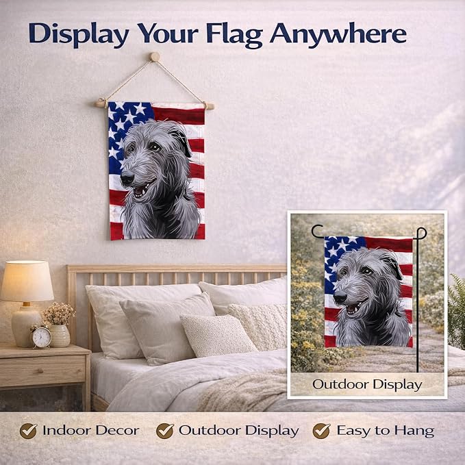 Caroline's Treasures CK6695GF Scottish Deerhound Dog American Flag Garden Flag Mailbox Flag Decorative Yard Flag Banner Outside Patio Artwork Yard Flower Beds, Garden Size, Multicolor