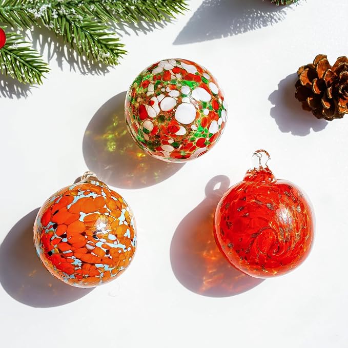 Set of 3 Hand Blown Glass Ball Ornament 2.3in Hanging Glass Gazing Balls