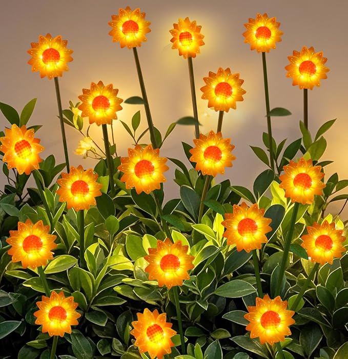 EDOF Solar Lights Outdoor Waterproof Sunflowers Garden Decor,4 Packs with 24 Sunflower Lights,Birthday Gifts for Women Mom,Solar Decorative Garden Stakes for Outside Yard Lawn Patio Porch Decorations