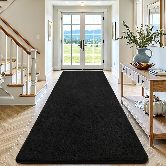 Keeko 2x6 Area Rugs for Living Room,Soft Washable Memory Foam Bedroom Rug | Indoor Throw Rug Low Pile Minimalist Non Slip Carpet for Kids Nursery Classroom Dorm Room Home Decor Black