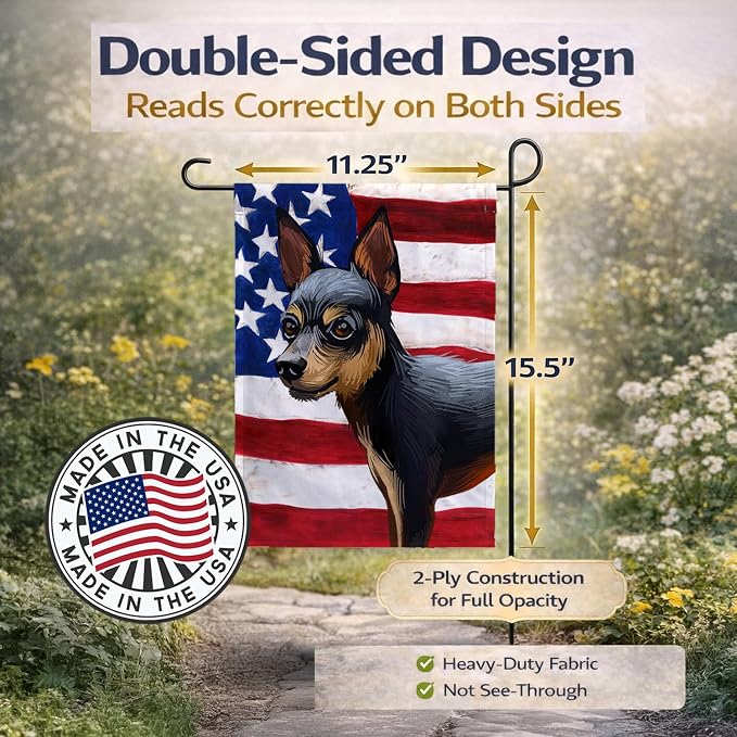 Caroline's Treasures CK6663GF Prague Ratter Dog American Flag Garden Flag Mailbox Flag Decorative Yard Flag Banner Outside Patio Artwork Yard Flower Beds, Garden Size, Multicolor