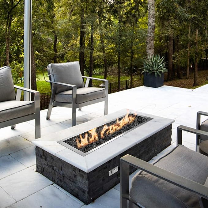 Stanbroil 24 x 8 Inch Rectangular Drop-in Gas Fire Pit with Spark Ignition Kit, 304 SS, Propane Gas Version, 90,000 BTU’s Max