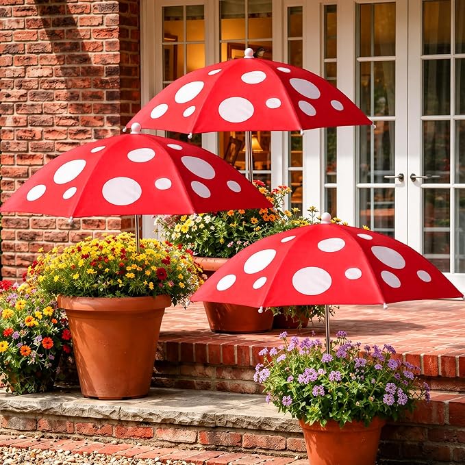 Gilprop 3 Pack Plant Shade Umbrellas for Outdoor Plants, 23.6" Mushroom Style Sun Shade Covers, Sun Protection Cloth for Potted Plants, Garden Beds, Patio Flowers