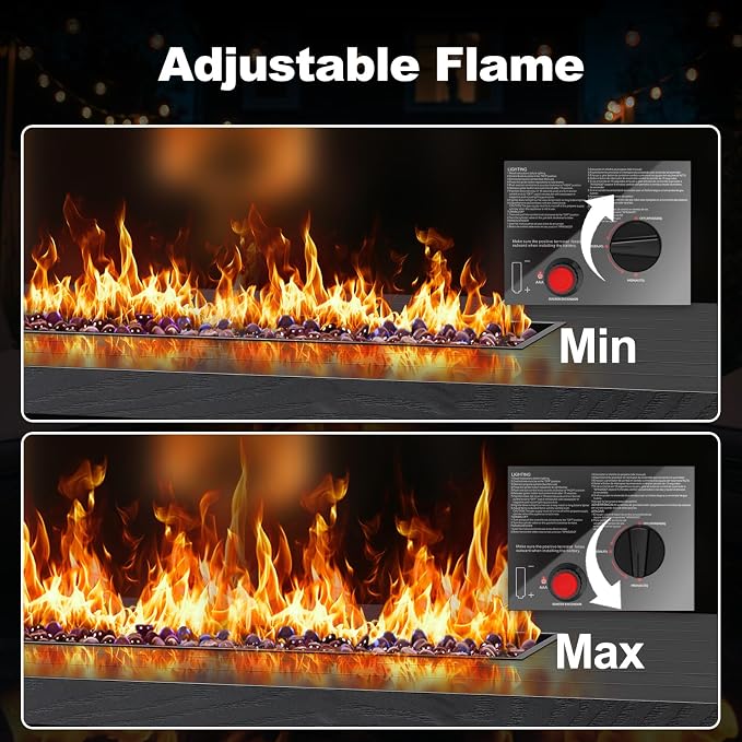 51 Inch Outdoor Propane Fire Pit Table, 50000 BTU Rectangular Propane Fire Pit with Steel Tabletop & Sliding Tank Holder, 4-in-1 Gas FirePit Table with Blue Glass Stones for Patio, Backyard