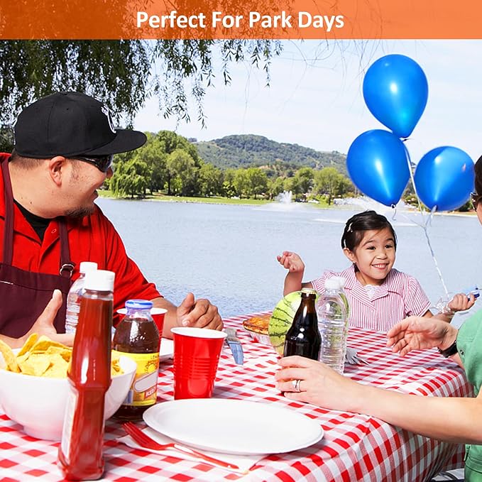 8ft Picnic Table and Bench Cover, Camping Essentials RV Gear, 96 in Waterproof Windproof Outdoor Elastic All Around Tablecloth, Fitted Rectangle Tables and Seats, Red-White Checkered