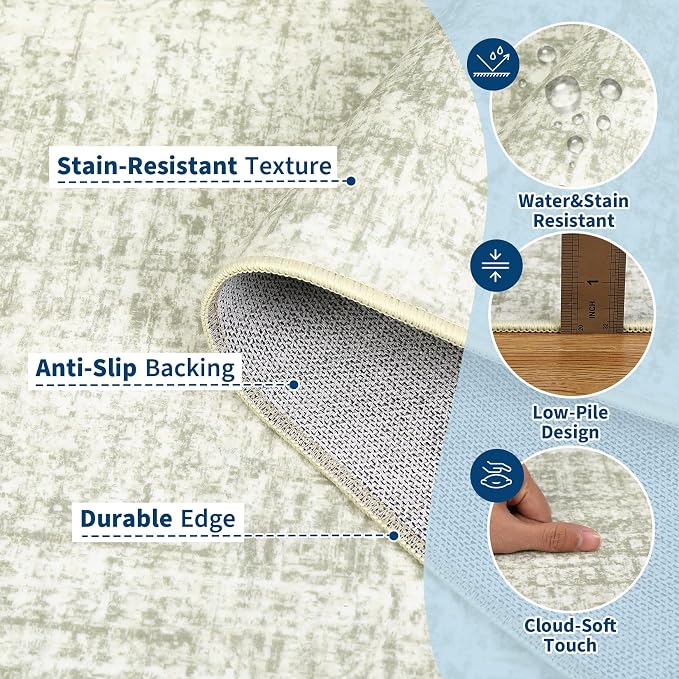 Garvee Solid Runner Rug 2x6 Washable Runners for Hallways Sage Green | Non Slip Kitchen Rugs, Modern Faux Wool Entryway Bathroom Rug Runners, Modern Abstract Rugs for Laundry Room Kitchen Bedroom
