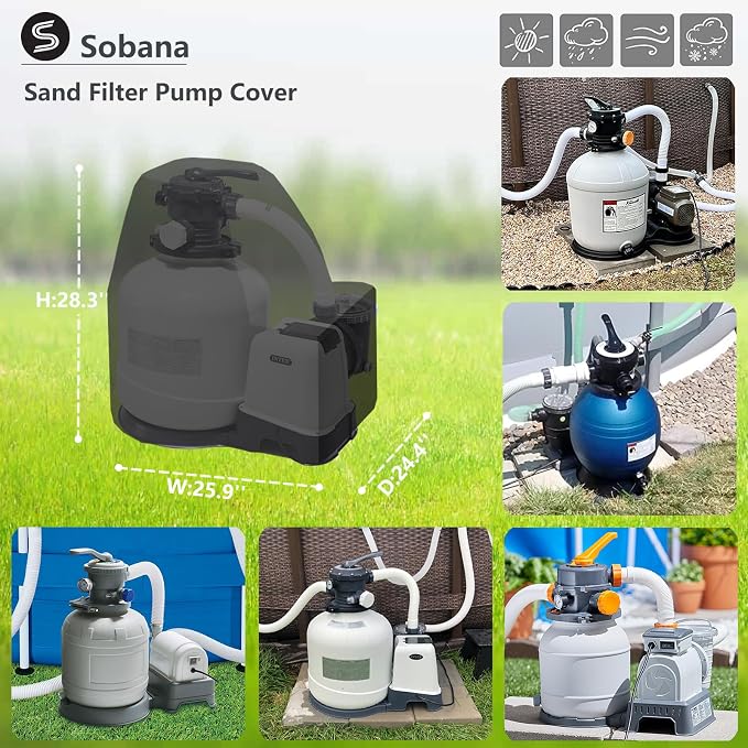 Sand Filter Pump Cover,600D Waterproof Oxford Fabric Above Ground Pool Pump Cover,Suitable for Most 8-16 Inch Sand Filter Pump on Market (Plush Lining)