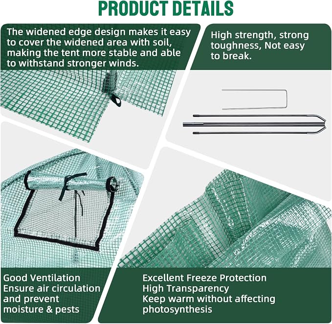 Plant Cover Freeze Protection Blanket, 24''x24''x21'' Outdoor Garden Fabric Cover with Poles and Stakes for Winter Frost, Frost Covers for Small Trees, Shrubs, Green
