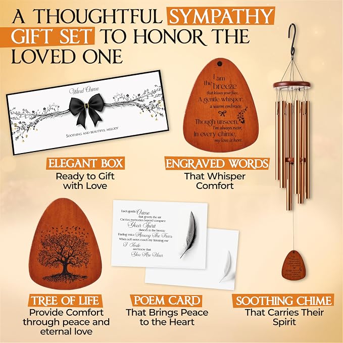 32 Inch Memorial Wind Chimes Outdoor, Sympathy Gifts for Loss of Loved One, Memorial Gifts for Loss of Mom, Sympathy Wind Chimes for Mother, Father, Brother, Sister