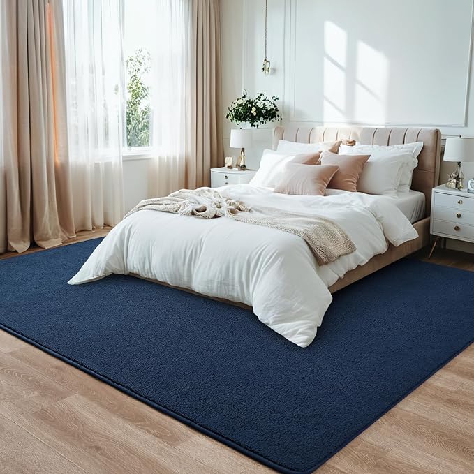 4x6 Navy Blue Area Rug Modern Aesthetic Minimalist | Washable Memory Foam, Low Pile Non Slip Indoor Carpet for Living Room Bedroom Office Classroom College Dorm Room Home Decor