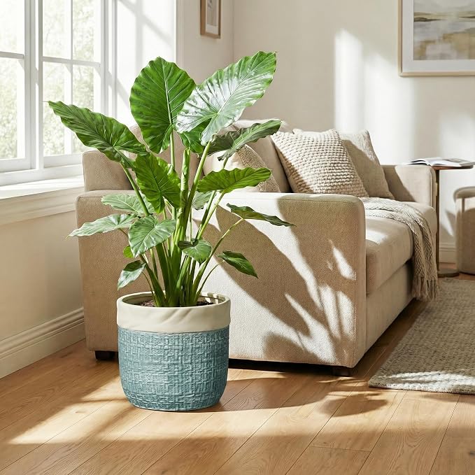 9.8 Inch Plant Pot - Ceramic Pots for Plants with Drainage Hole, Boho Plant Pots for Indoor Outdoor Plants, Decorative Round Planters, Porch Office Home Decor, Housewarming Gifts, Blue