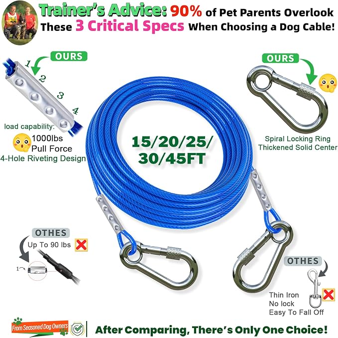 Catapamey Dog Tie Out Cable and Stake,with 20FT Heavy Duty Cable,360° Swivel Dog Run Stake-No Tangle-Runner for Yard,Up to 150 lbs- Idela for Yard Outdoor Camping