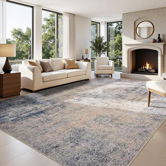 Joydeco 8x10 Area Rugs for Living Room, Non Slip Modern Abstract Machine Washable Rug, Low Pile Stain Resistant Non-Shedding Thin Carpet for Bedroom, Dining Room, Home Office, Pet & Child Friendly