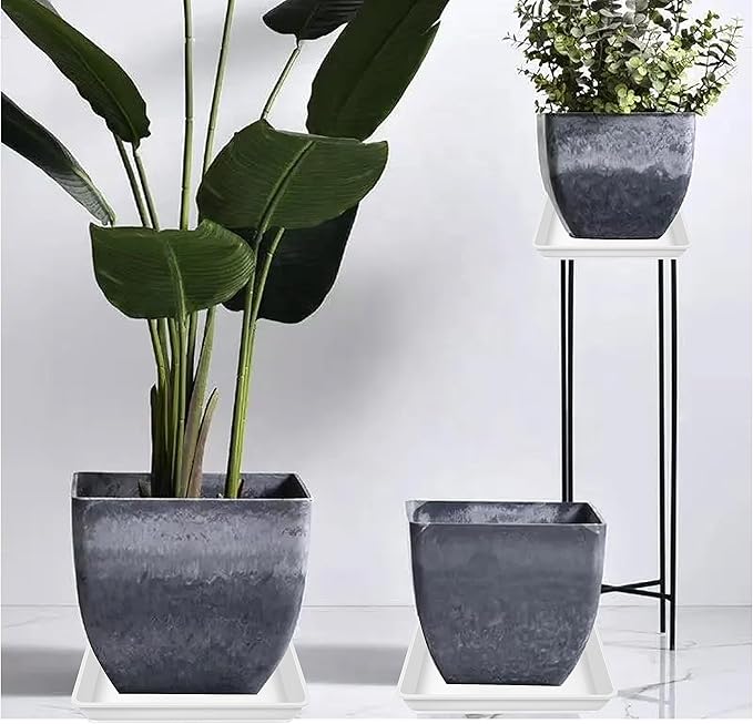 LWALRS 5 Pack Square Plant Saucer 14 Inch, Durable Plastic Plant Trays Plant Pot Saucers, Square Planters for Indoors and Outdoors Plants，Large Plant Saucers for Pots.