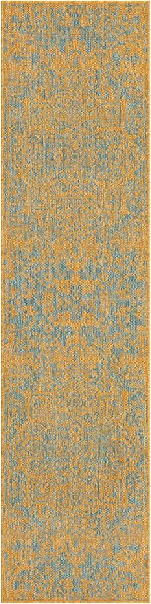 Unique Loom Jill Zarin Jill Zarin Outdoor Collection Area Rug - Dubai (2' x 8' Runner, Yellow and Aqua/Light Blue)