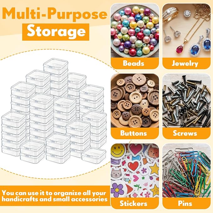 24 Packs Small Clear Plastic Beads Storage Containers Box with Hinged Lid for Storage of Small Items, Crafts, Jewelry, Hardware(2.12 x 2.12 x 0.79 Inches)