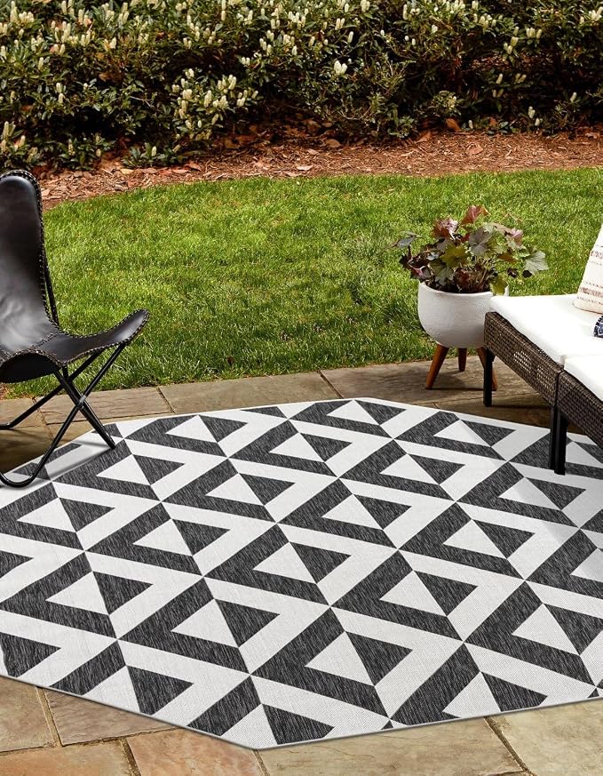 Jill Zarin Jill Zarin Outdoor Collection Area Rug - Napa (4' 1" Octagon Charcoal Gray/Ivory)