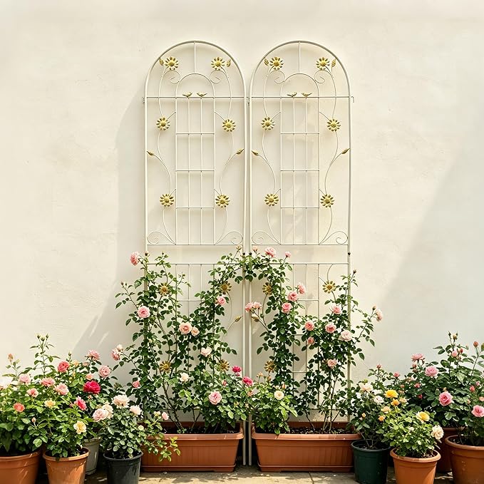 4/2 Pack White Metal Garden Trellis, 86.7" x 19.7" 71" x 19.7" Rustproof Plant Support Frame, Decorative Climbing Vine Trellis for Flower Vegetable Patio Garden Decor (White, 86.7" x 19.7", 2 Pack)