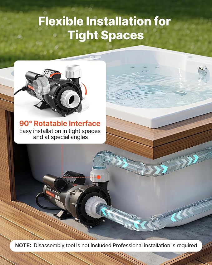 VEVOR SPA Pump 3HP Hot Tub Pump 2 Speed 48 Frame with 1.5" & 2" Port, 230V, 190 GPM High Speed & 90 GPM Low Speed, 90° Rotational Interface, SPA Bath Water Circulation, Compatible with OEM Models