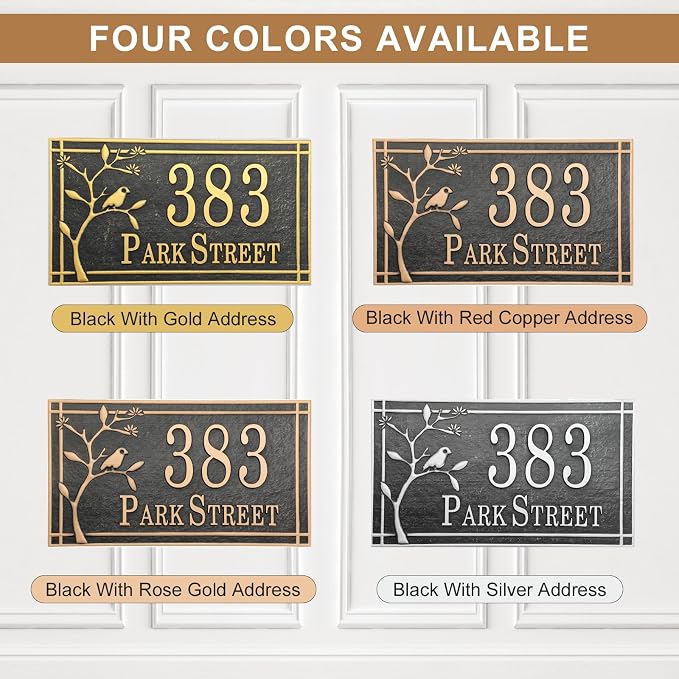 Address Sign Lawn Mounted Metal - Custom House Number Plaque Sign with 2 Metal Stakes,House Address Numbers for Outside House,Yard,Garden,Grass,Ground,Drive Way,Lawn,4 Colors, 13''x 7''