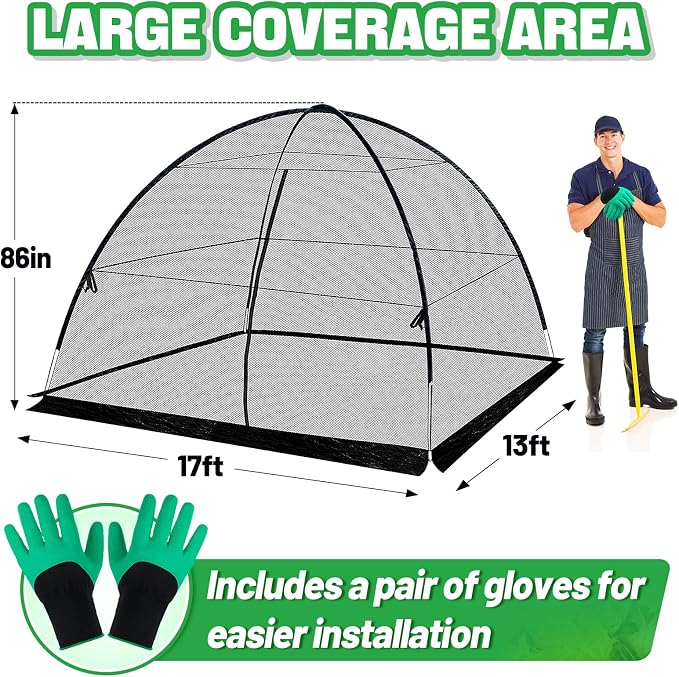 13 x 17 Ft Pond Netting for Koi Ponds - Heavy Duty Dome Net Tent Cover with Zipper, Keep Leaves Herons Out for Outdoor Garden Farm