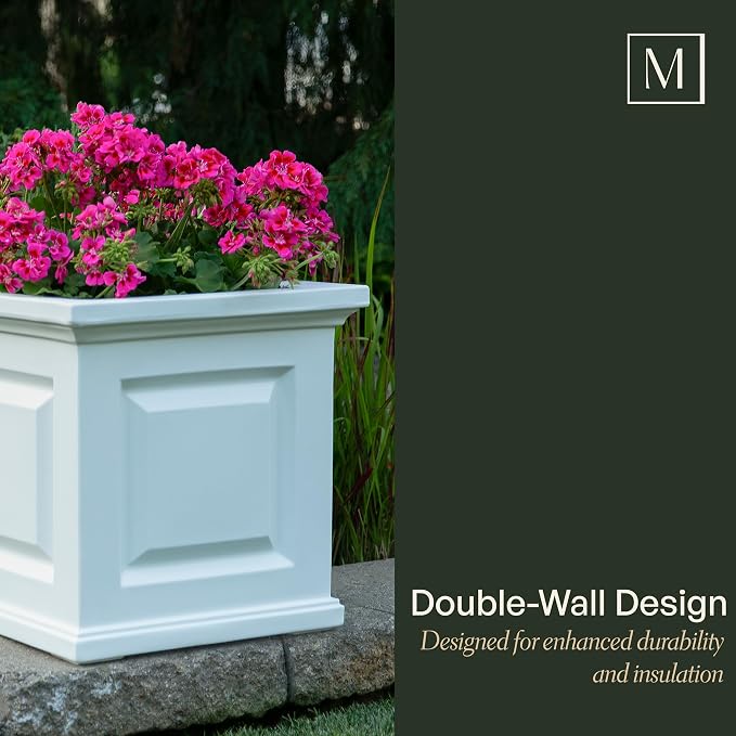 Mayne Nantucket 20-Inch Square Planter – Self-Watering, Weather-Resistant Planter for Flowers – Durable Outdoor Design for Patio, Porch, or Entryway