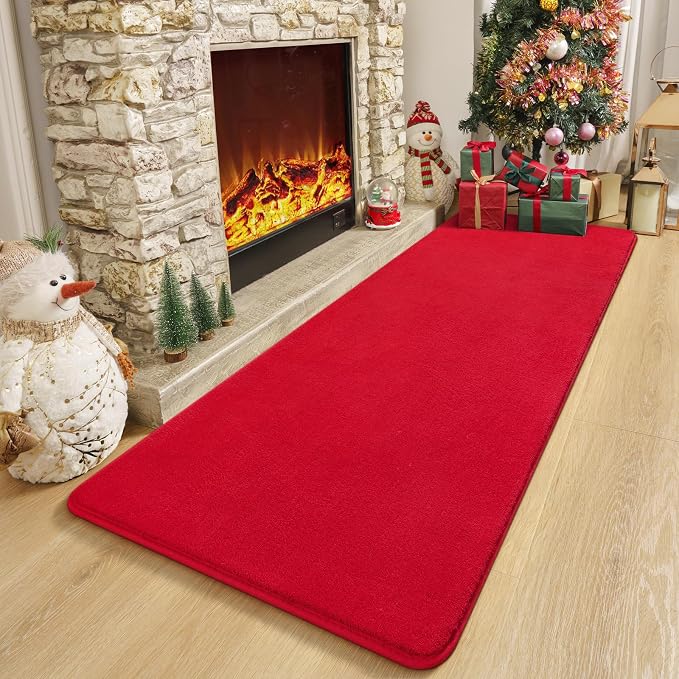 Amearea Modern Soft Hallway Runner Rug, 2x6 Feet Red Washable Runner Rugs | Fluffy Bedroom Bedside Rugs, Indoor Non Slip Memory Foam Rug Carpet for Hallway Entrance Kitchen Living Room Decor